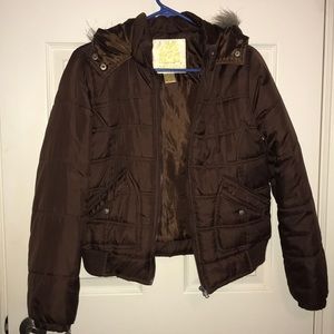 Brown Coat with Fur Lined Hood